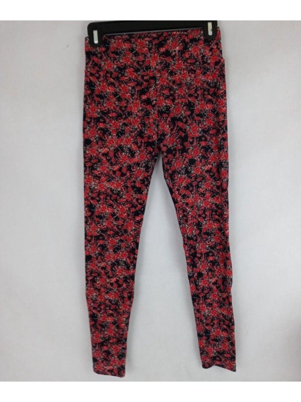 LuLaRoe OS Leggings Black With Red Floral Designs